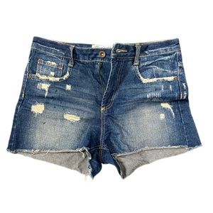 Zara Denim Shorts, Size 2 US, Blue Denim, Black Paint Splash